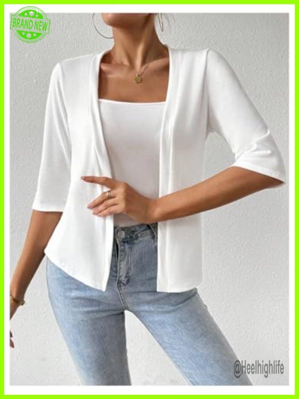 Half Sleeve Open Front Lightweight Cardigan Business Casual Jacket Shrug - Picture 4 of 4